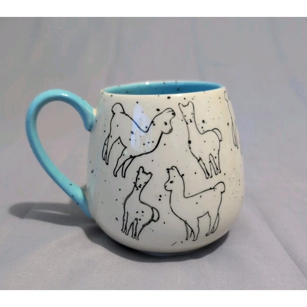 MERITAGE Speckled Llama Alpca‎ Coffee Tea Mug Cup Blue Interior 4.25" Tall